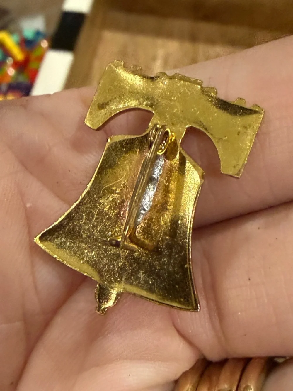 Vintage Gold Tone Liberty Bell Brooch